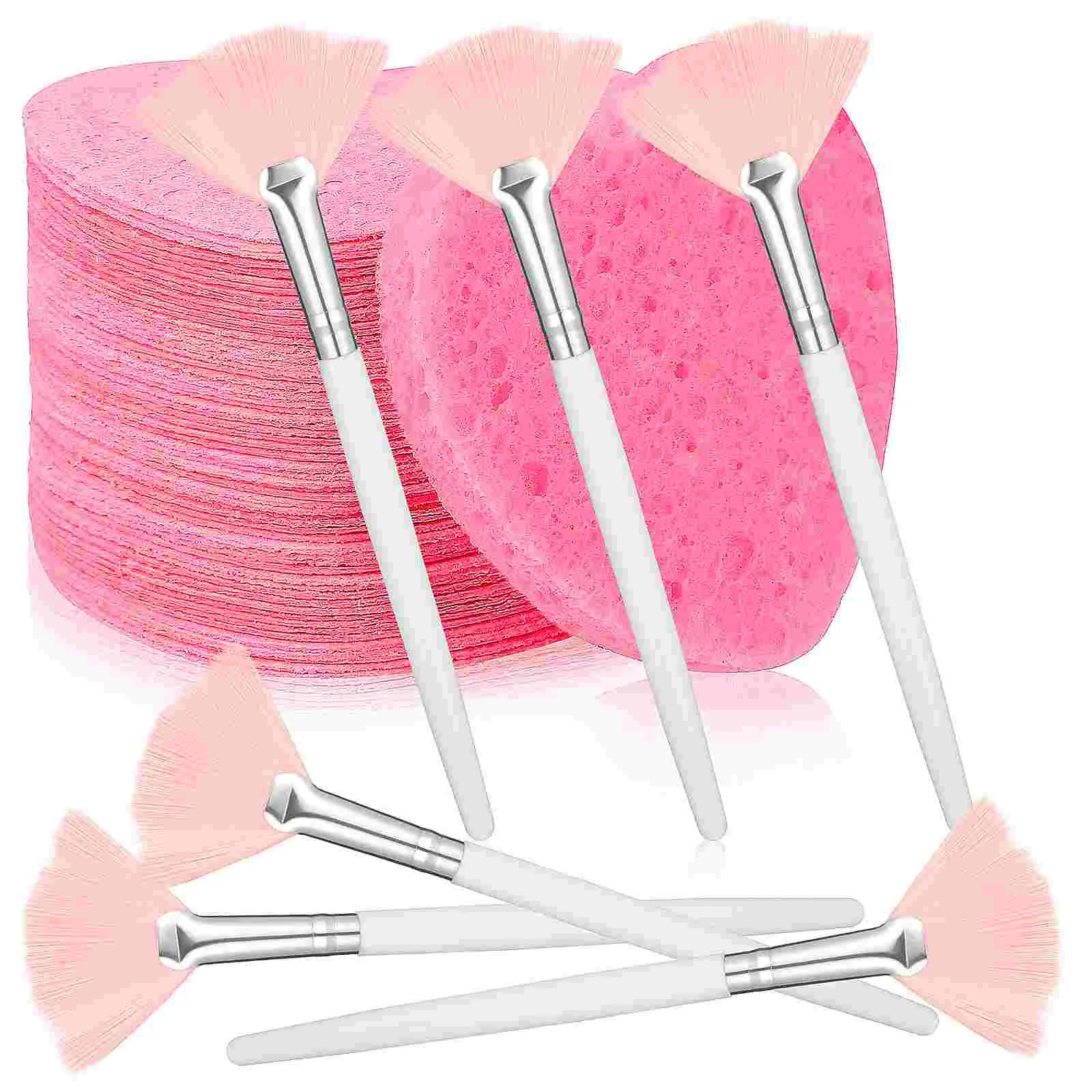 

60 Pcs Compressed Facial Sponges Face Cleansing Sponges Wash Face Sponges and 6 Pcs Fan Brushes for Women and Girls