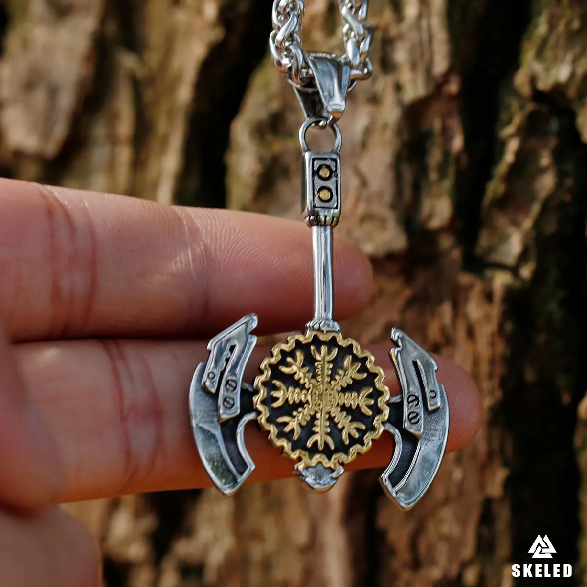 

Nordic Double-edged Axe Viking Men's Stainless Steel Necklace Rune Triangle Trinity Compass Fashion Jewelry Pendants