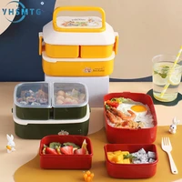 cute rabbit lunch box portable easy clean child double layer student division bag kitchen snack dining bar bento food container