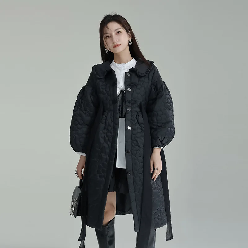 Small Medium and Long Lotus Collar Button Cotton Coat Loose and Thin Cotton Coat Woman