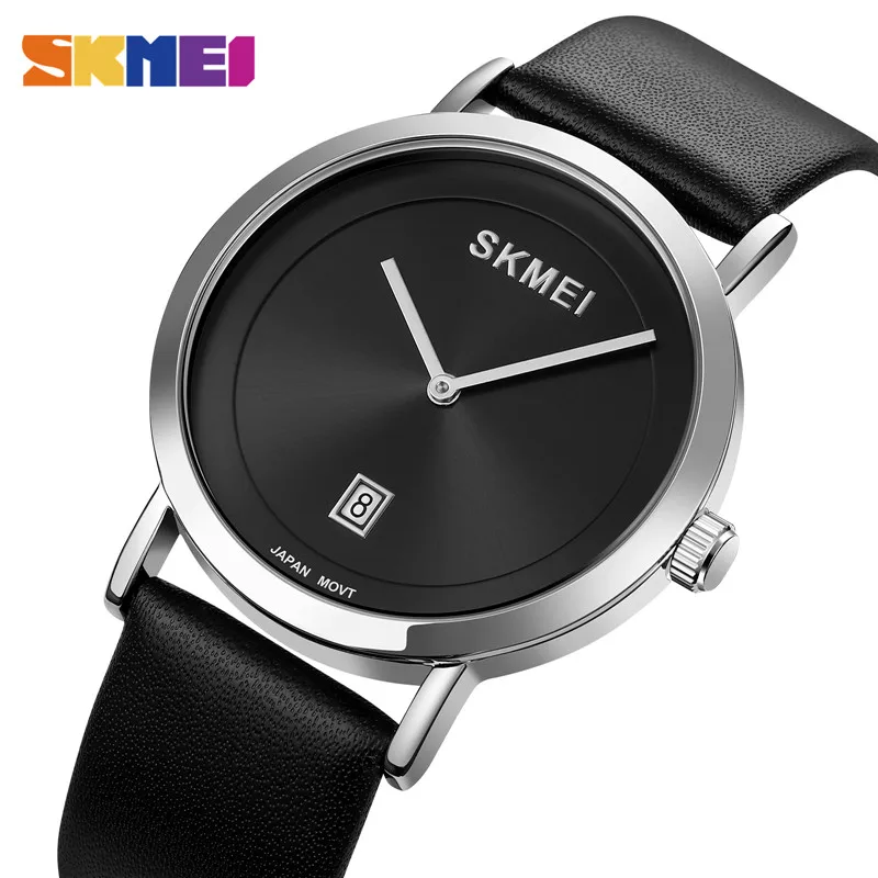 

Часы наручные SKMEI Мужские кварцевые, японские водонепроницаемые простые с кожаным ремешком, с датой, 2022