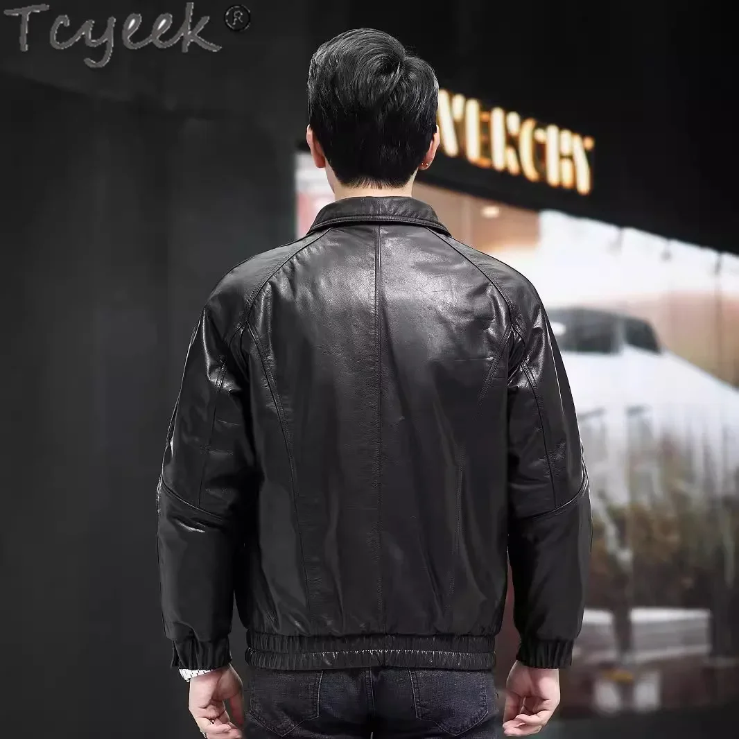 Tcyeek Куртка из натуральной кожи Мужские мотоциклетные куртки Верхний слой