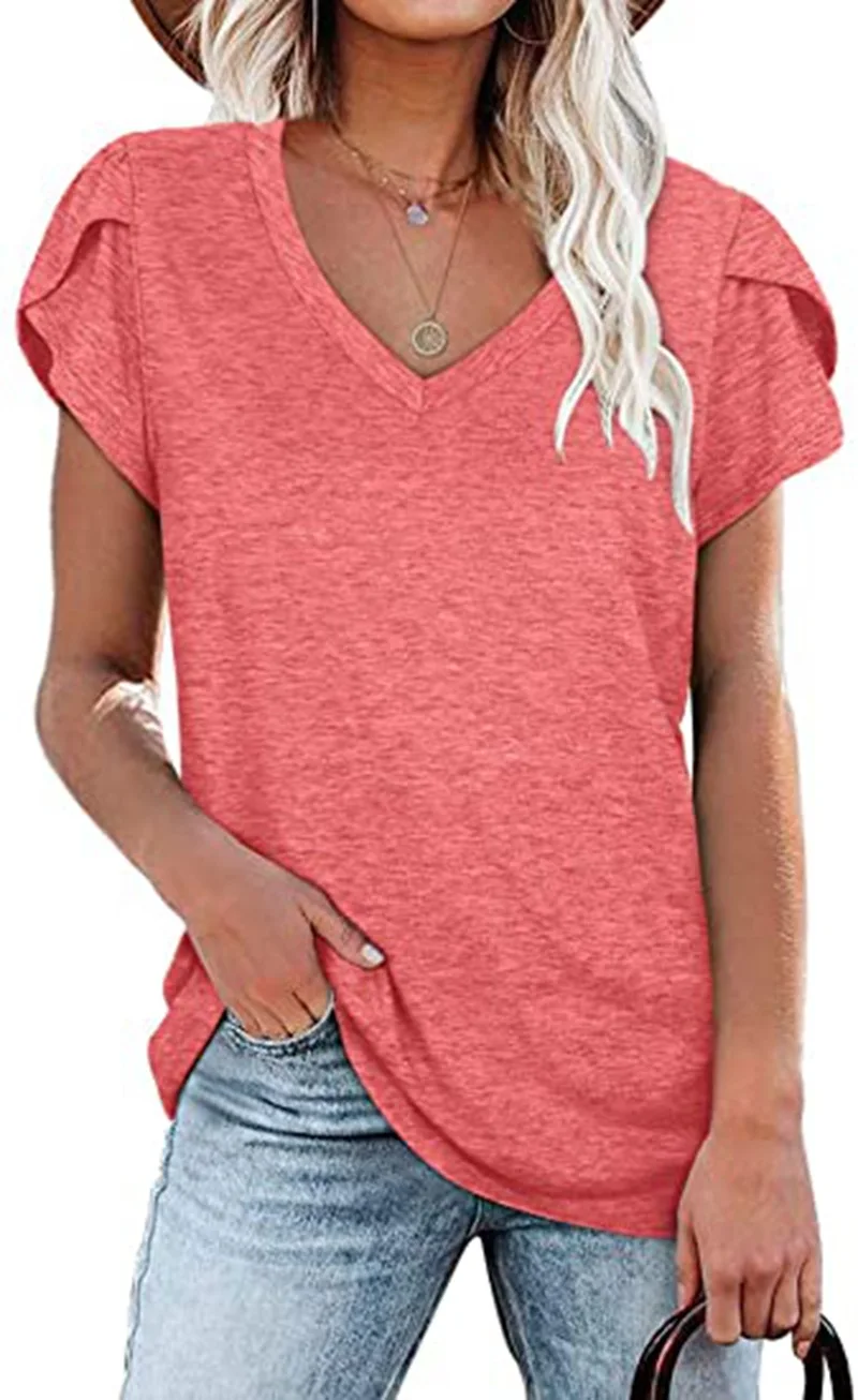 

Short Sleeve Solid Color Casual Fashion Summer New V-Neck grey