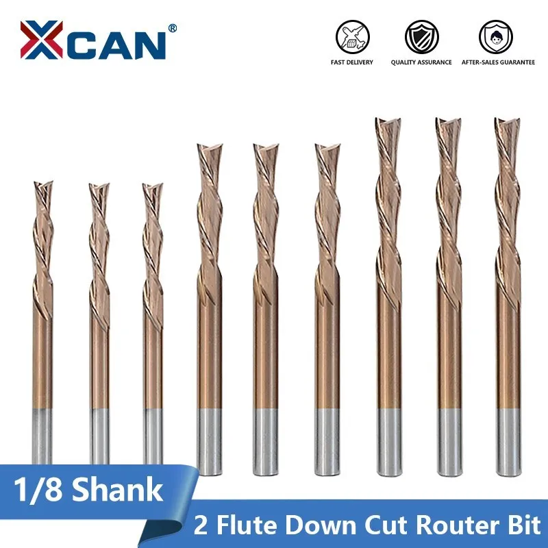 

XCAN Down Cut Milling Cutter 1/8 Shank Carbide End Mill 2 Flute CNC Spiral Router Bit for Woodworking Engraving