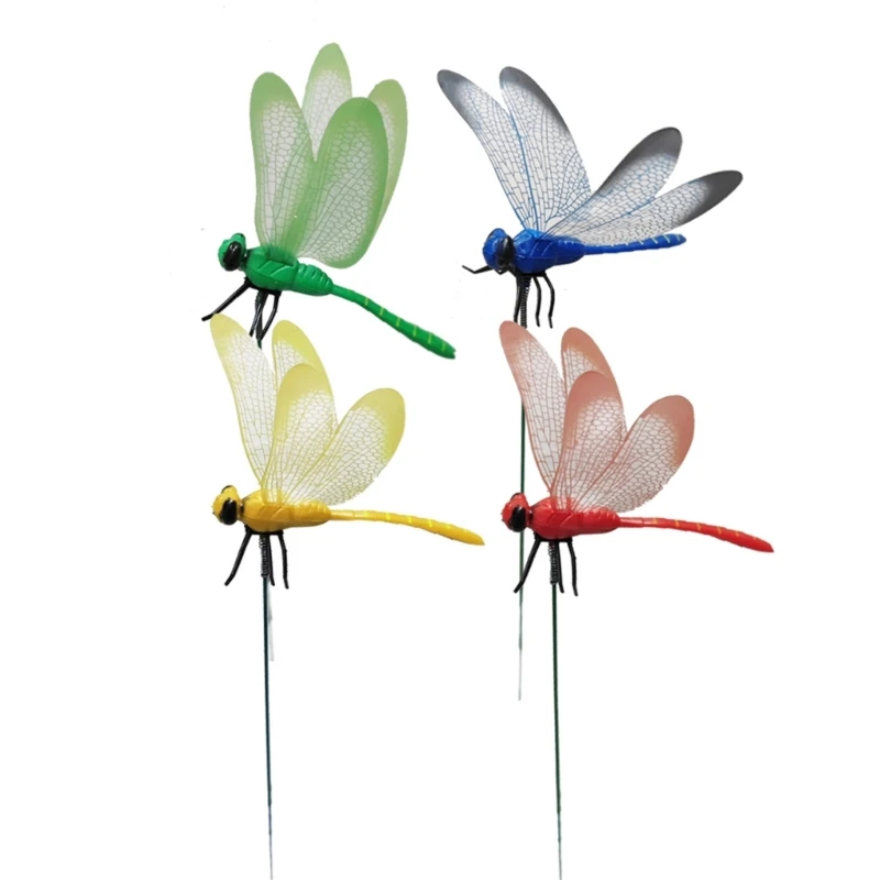 

4pcs Dragonfly Garden Stakes Decoration 3D Dragonfly Stake Yard Plant Lawn Ornaments Flower Pot Stick Bonsai Insert