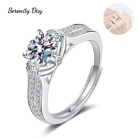 serenity day s925 silver double row support flower 1ct moissanite ring d color vvs diamond platinum plated open adjustable ring