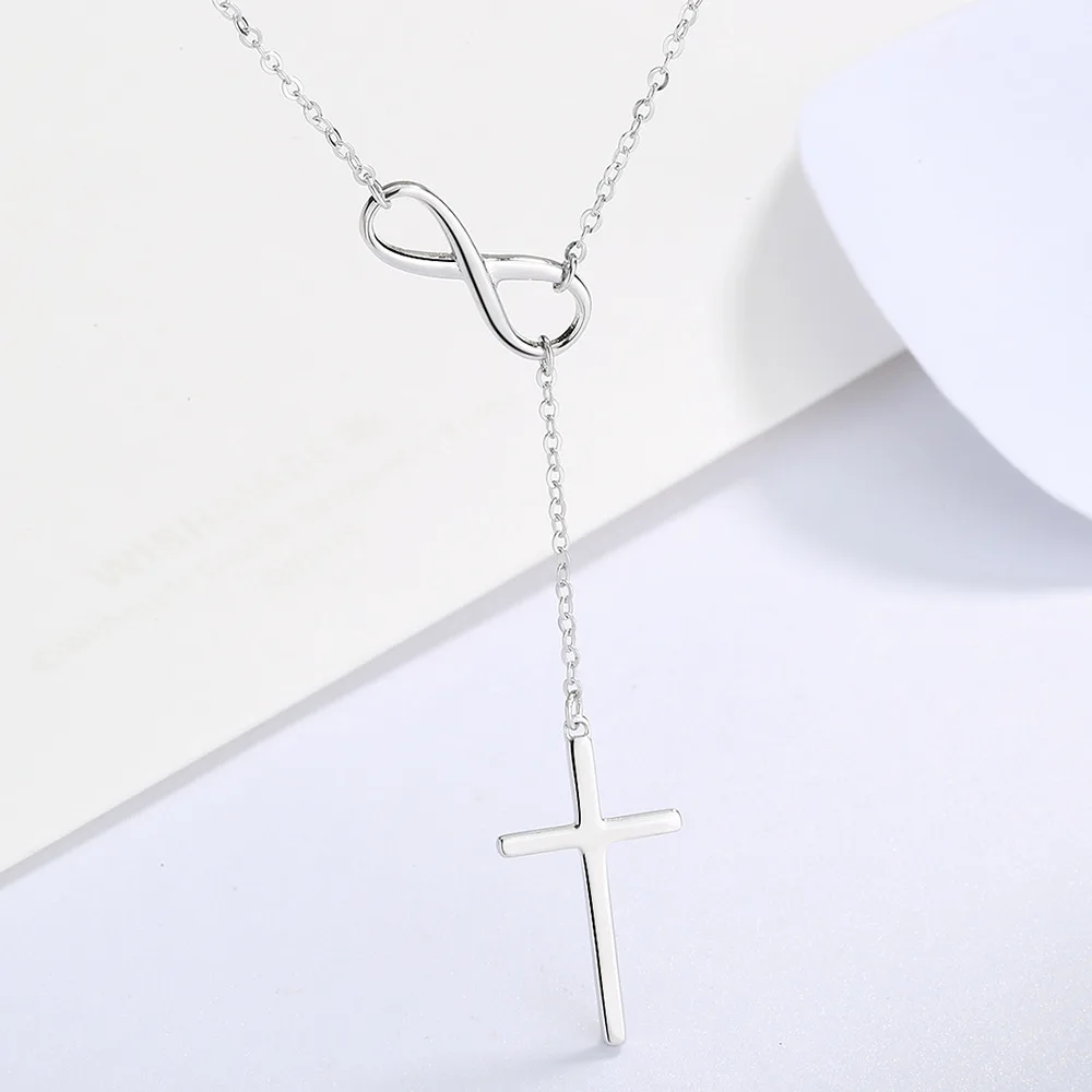 

SODROV Sterling Silver 925 Cross Infinity Chain Necklace for Women Engagement Wedding S925 Jewelry Accessories