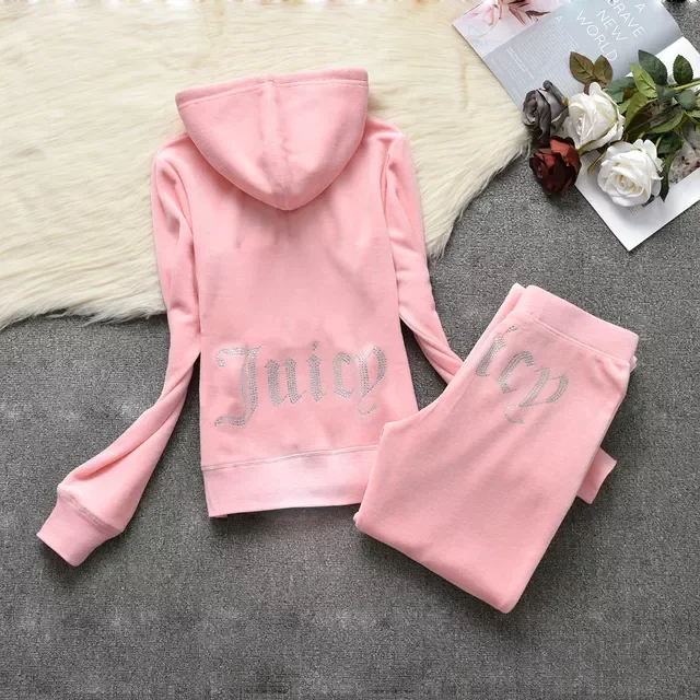 Spring 2022 Juicy Coutoure Tracksuit Women's Brand Velour Tracksuit Suit Women Velvet Juicy Sweatshirt and Pants with Diamonds images - 6