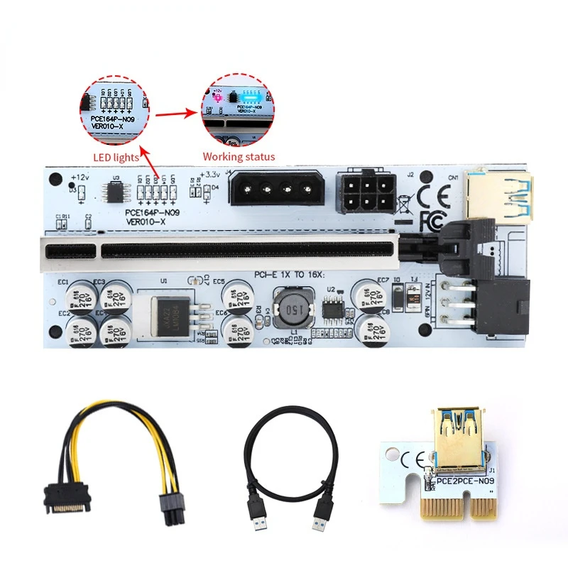 

New White Graphics Card Extension Cable USB3.0 High-speed Graphics Card PCI-E Adapter Card 1X To 16X VER010-X