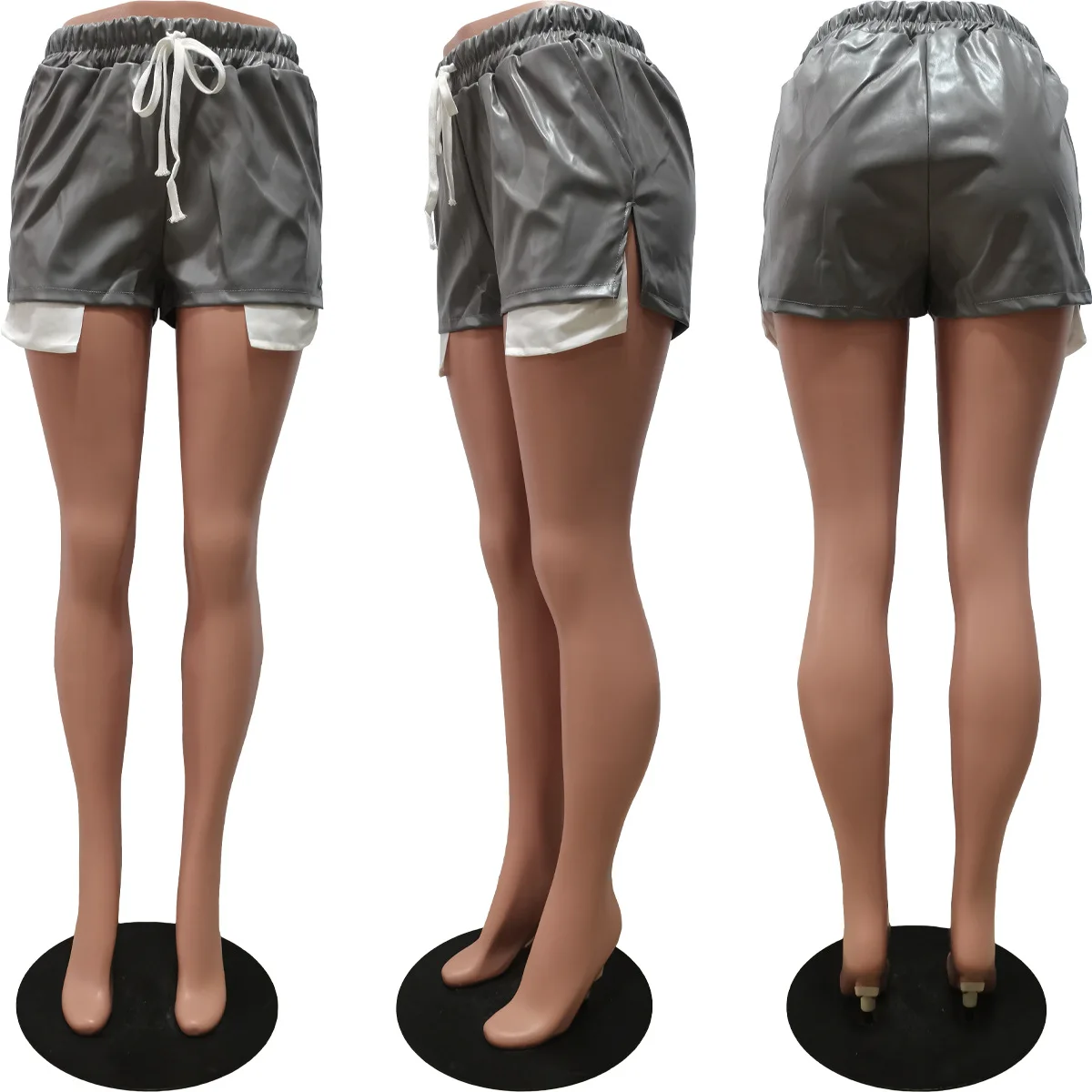 Fashion PU Leather Irregular Women Shorts Summer Hotsweet Stretchy Drawstring Female Short Pants Night Club Streetwear Bottoms