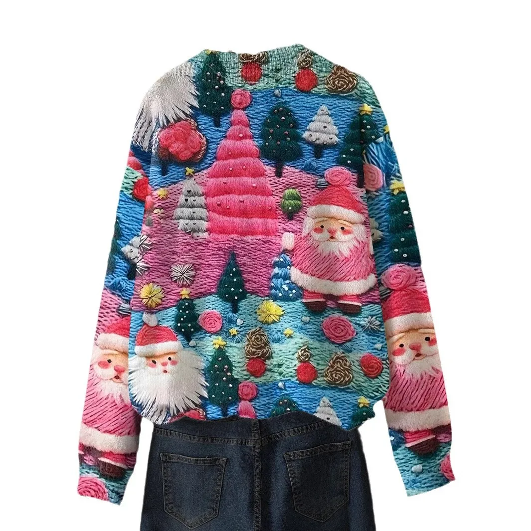Топ с принтом Санта-Клауса женский вязаный свитер одежда Рождеством женские