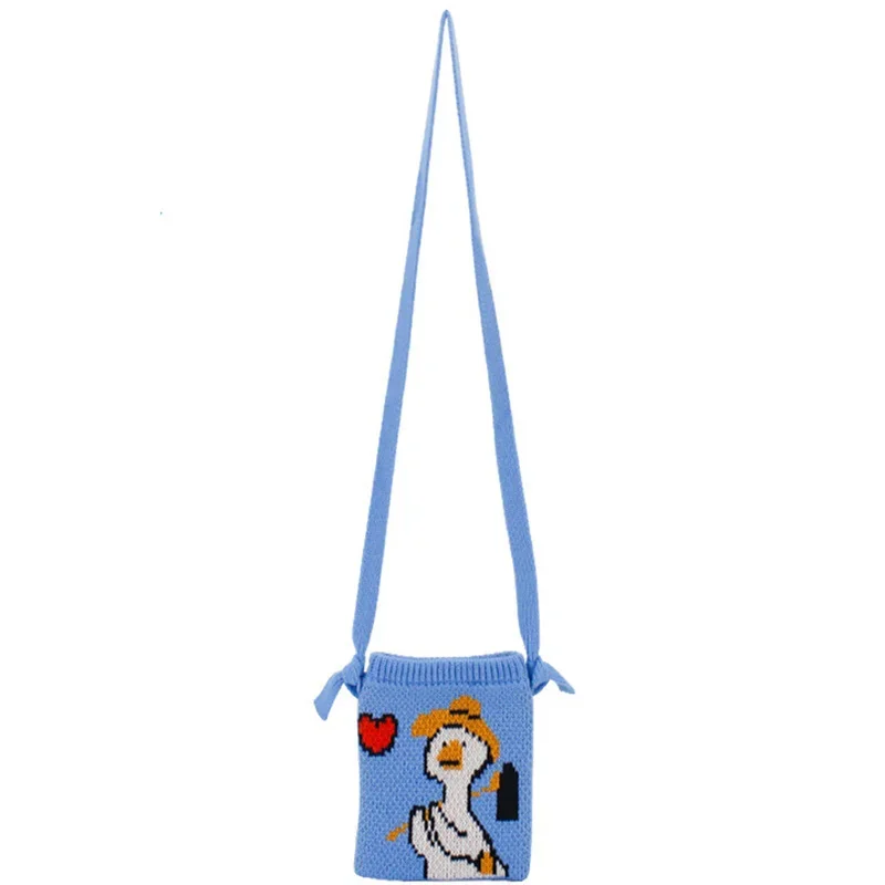 

Female High Street Fashion Duck Cartoon Knitted Small Size Sling Shoulder Bag Girl Kawaii Cute Stylish Pixel Pouch Crossbody Bag