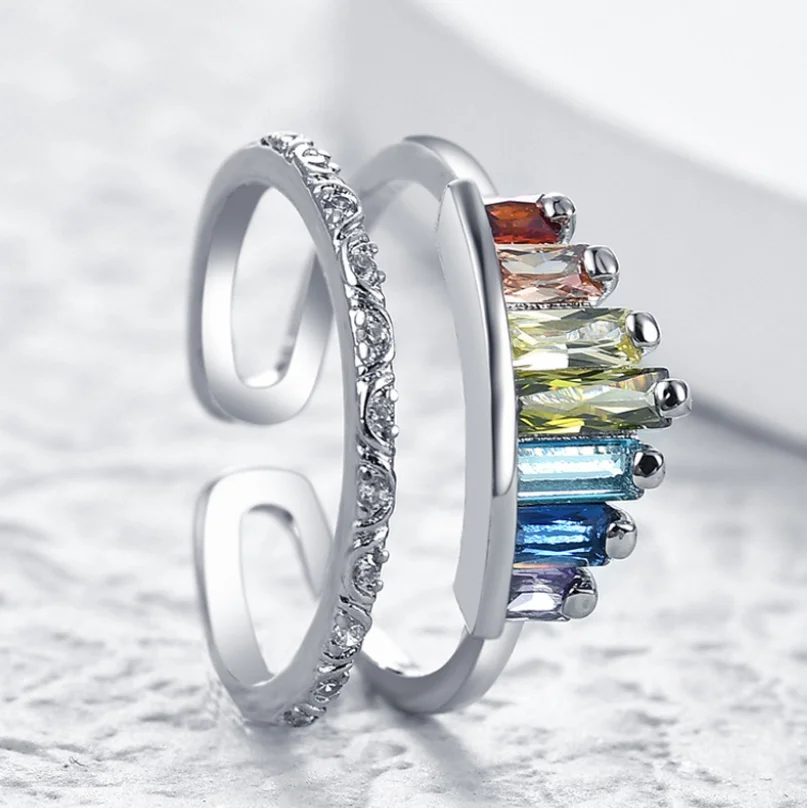 

ANGLANG Luxury Adjustable Rings for Women Multicolor Cubic Zirconia Dance Party Finger Ring Special Girl Gifts