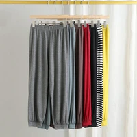casual stripe pants women ankle length trousers pockets elastic big size linen solid color pant fashion mom clothes