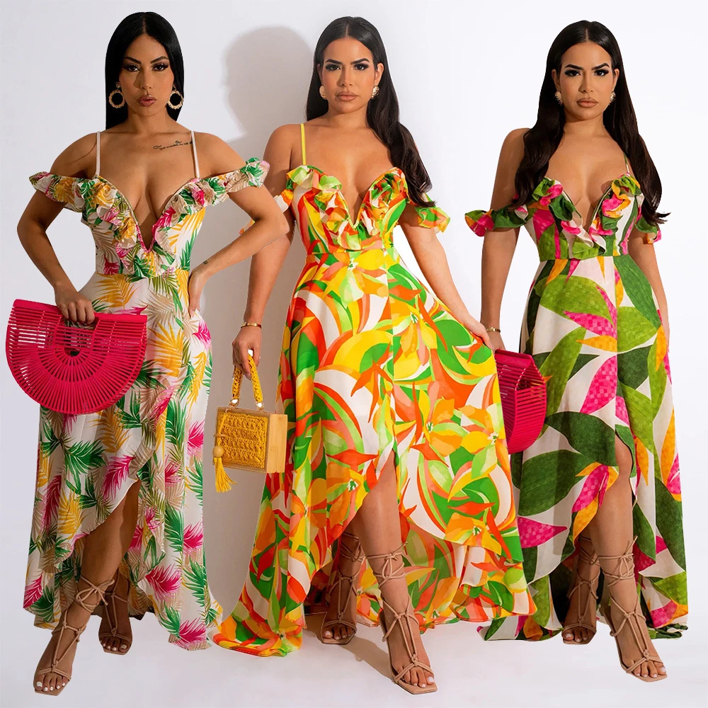 

Halter V Neck Maxi Dress Sexy Party Bodycon Fashion Dresses Women 2023 Summer Beach Evening Elegant Luxury Long Floral Dresses