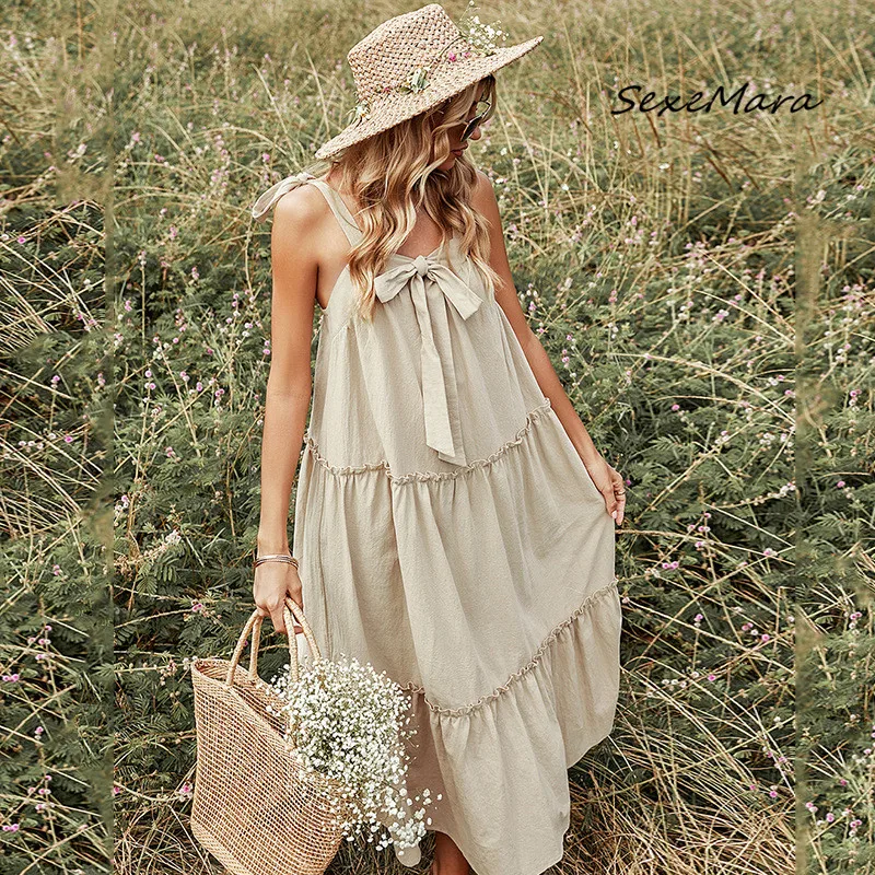 

Bohemian Loose Summer Women Dress 2022 Casual Khaki Maxi Dress for Women