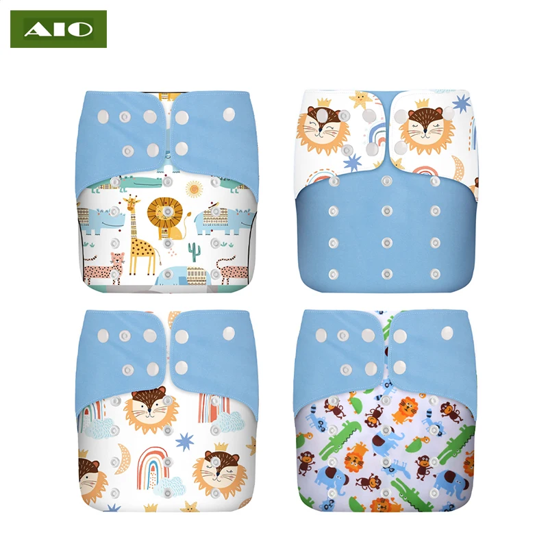 

[AIO] 2022 New 4pcs/set Baby Washable Cloth Diapers Eco-Friendly Nappy Reusable Pocket Diaper Adjustable Fit 0-3year 3-15kg babi