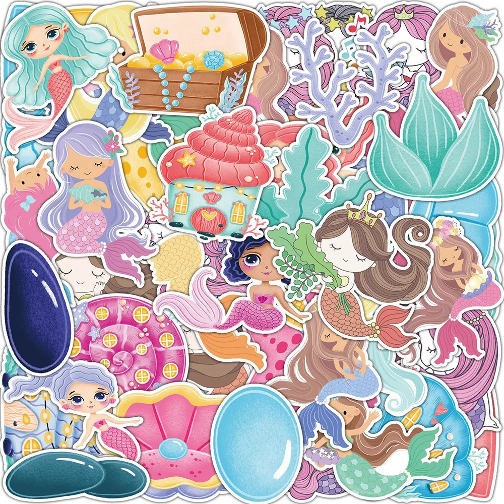 10/30/50PCS Cute Colorful Mermaid Underwater World Sticker DIY Laptop Luggage Skateboard Graffiti Decals Fun for Kid Toy Gift