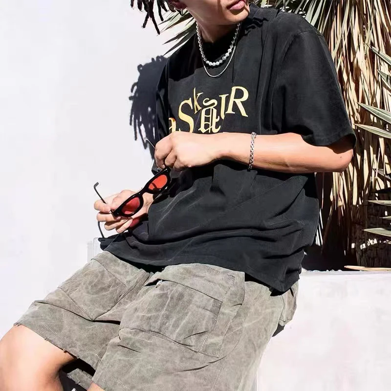 Тяжелая ASKYURSELF толстая ткань футболка потертая и старая ста пенопластовые буквы