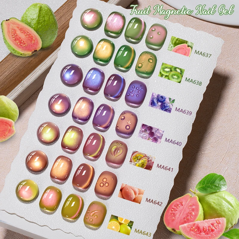 Фото MEET ACROSS Guava & Grape Color Cat Магнитный гель Зеленая стеклянная бусина Гель «кошачий глаз» Soak Off УФ-гель для дизайна ногтей Лак для салона дома DIY №5