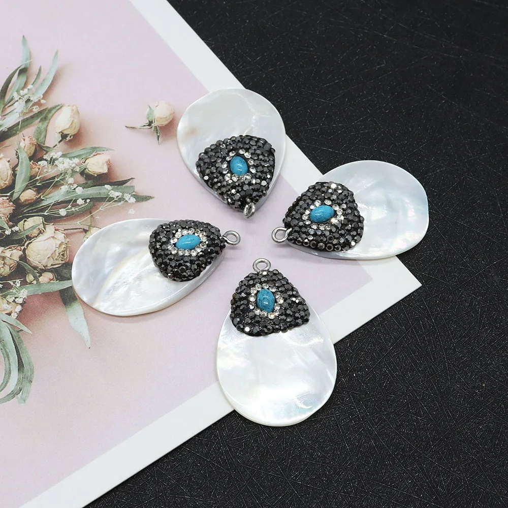 

Natural Shell Flat Water Drop Pendant Mop Fashion Inlaid Natural Stone DIY Charm Necklace Earring Jewelry Making Accessories