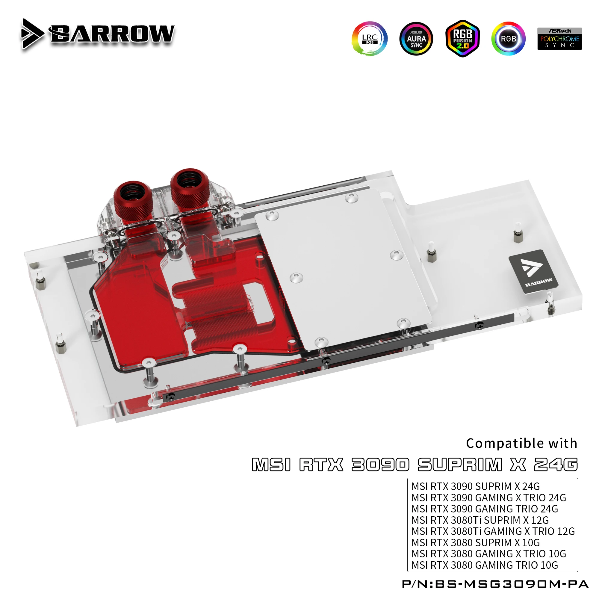 BARROW 3080 3090 водяной блок Активный задний для MSI RTX GAMING X TRIO водное охлаждение задняя