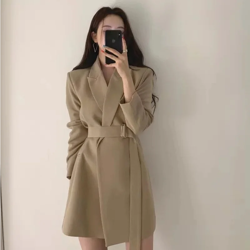 Korean Fashion Elegant Casual Office Blazer Women 2021 Solid Free Sashes Commute Blazer Urbane Lady Work Wear Formal Clothing