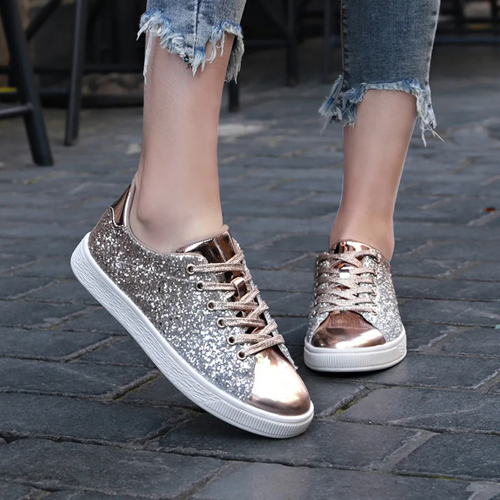 

New Women Sneakers Winter Fashion Sequins Solid Color Sneakers Nightclub Trend Wild Comrfortable Sport Casual Shoes Women #45