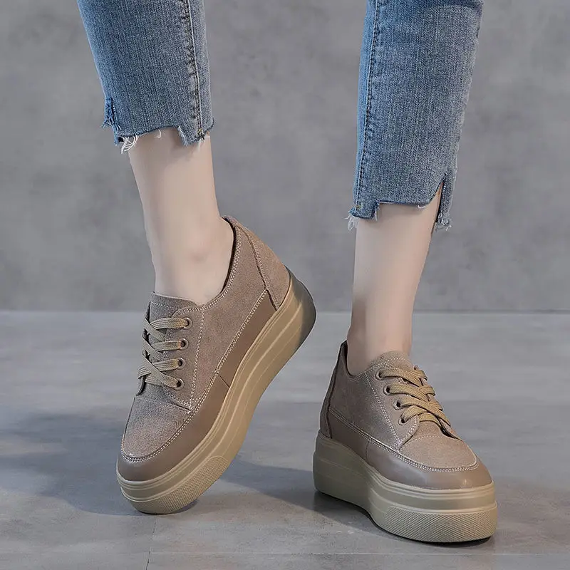 

Leisure Invisible Heightening Shoes Women's Casual Single Shoes Versatile Thick Soles Sponge Cake Women's Shoes Are Retro Autumn