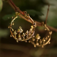 vintage round golden mushroom dangle earrings for women ancient creativity metal geometric leaves hoop earrings jewelry