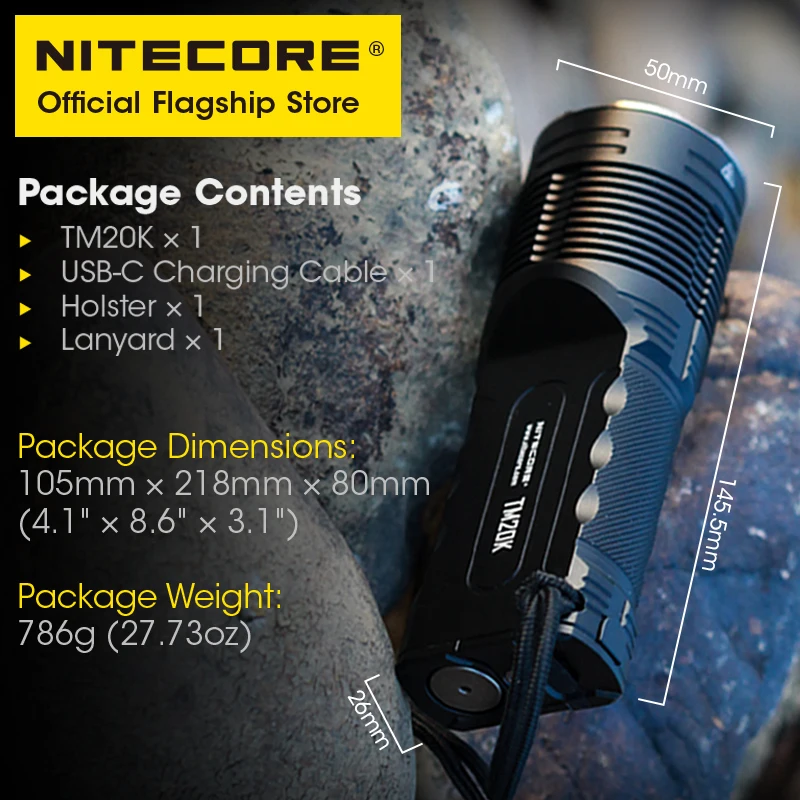 Тактический фонарик NITECORE TM20K 20000 люмен мощный перезаряжаемый от USB супер яркий