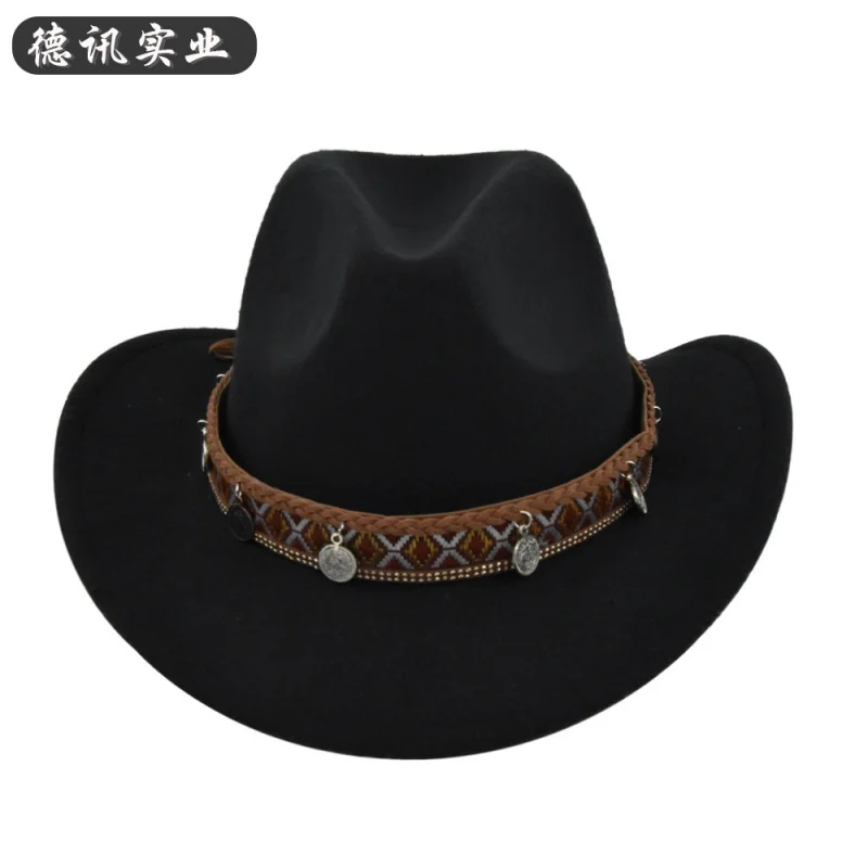 

Western Cowboy Hat Retro Fedora Hat Woolen Hat Denim Fur Felt Hat Retro Imitation Sheep Hat Ethnic Style Cowboy Hat