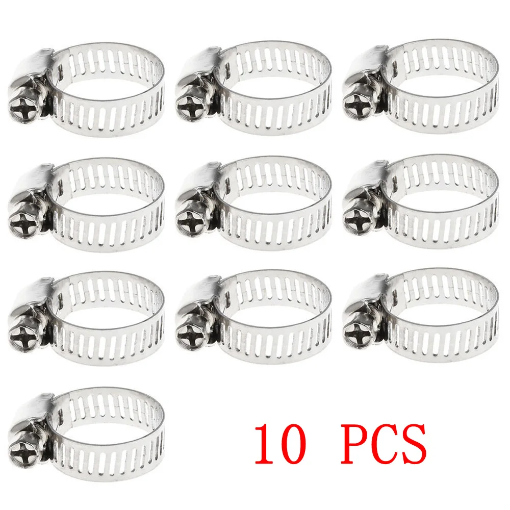 

10Pcs 3/8"--5/8" Adjustable Stainless Steel Drive Hose Clamp Fuel Line Worm Clip Chrome Replacement For Car Auto Truck Vehicle