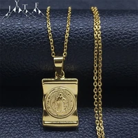 saint benedict medal pendant necklace stainless steel gold color cross necklaces long beads jewelry san benito medalla nk49s05