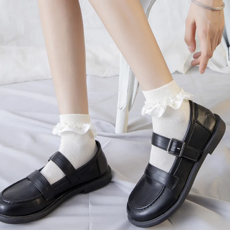 

Cute socks lolita ruffle designer white kawaii harajuku calcetines woman chaussette femme funny women meias happy cool sock