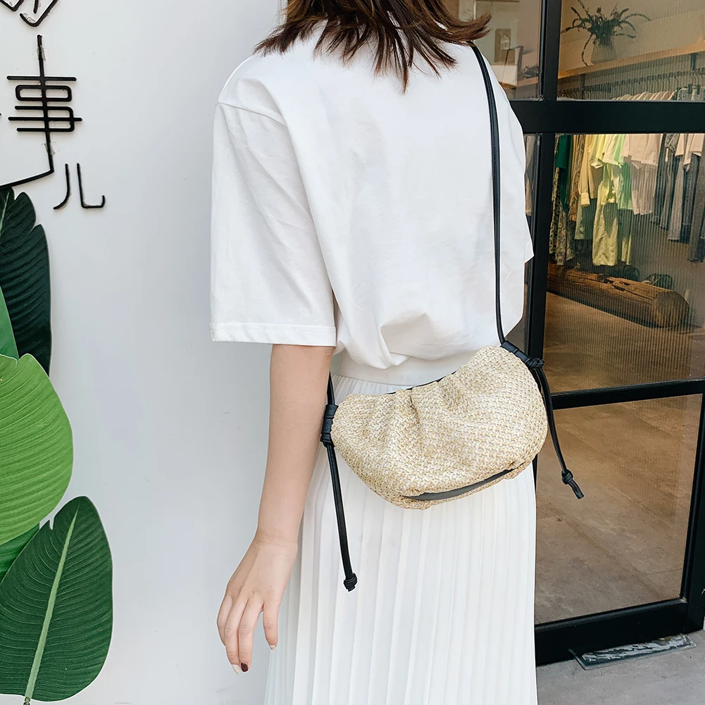 

Модные Плетеные сумочки из соломы, женский клатч на плечо из искусственной кожи в форме облака для отдыха, женский классический элегантный ...