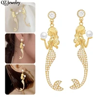 sweet romantic mermaid drop earring exquisite inlaid zircon crystal mermaid tail dangle earring for women fashion jewelry gift