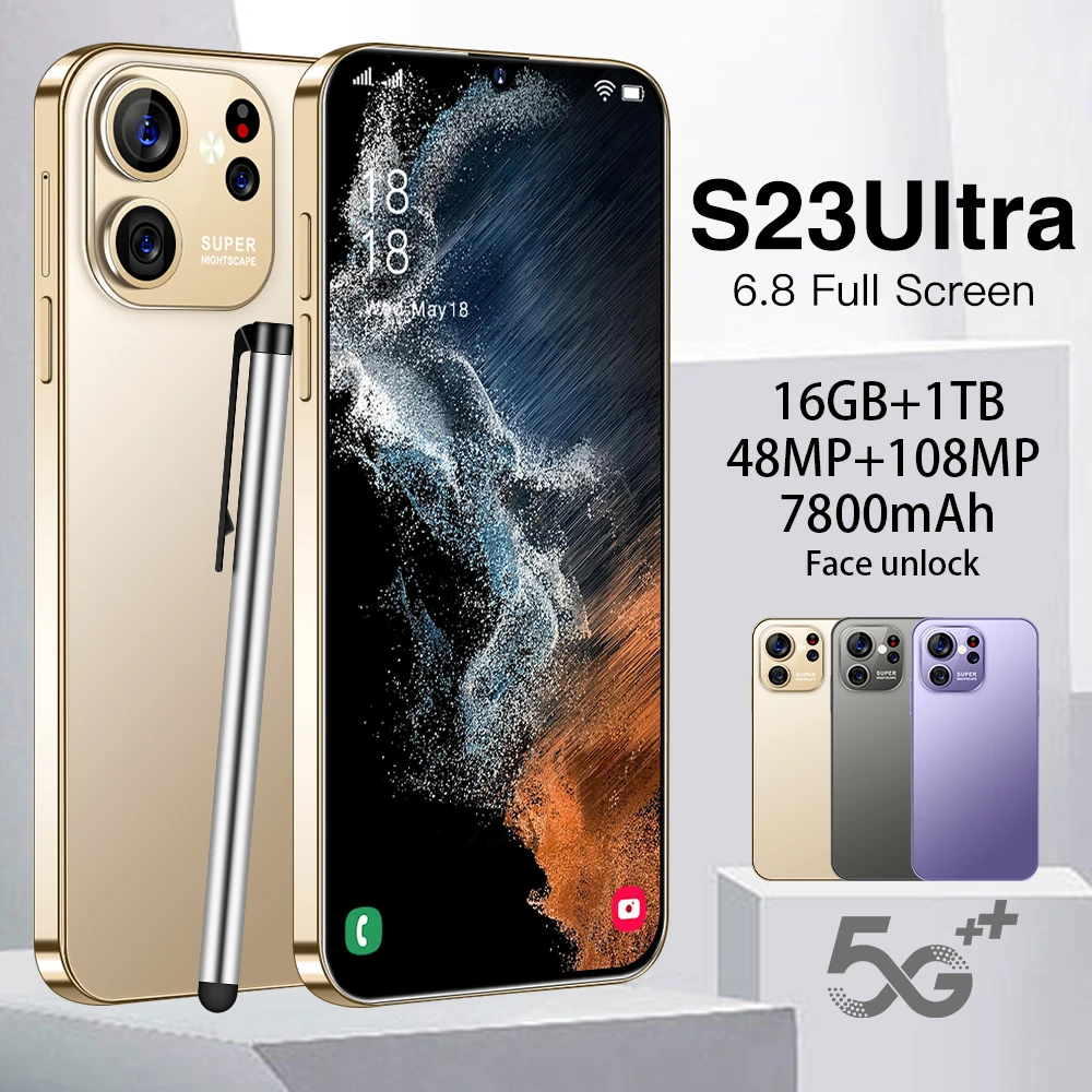 

Сотовый телефон, новый оригинальный смартфон S23 Ultra, 6,8 дюйма, HD, полный экран, Face ID, 16 ГБ + 1 ТБ, мобильные телефоны, Φ 4G