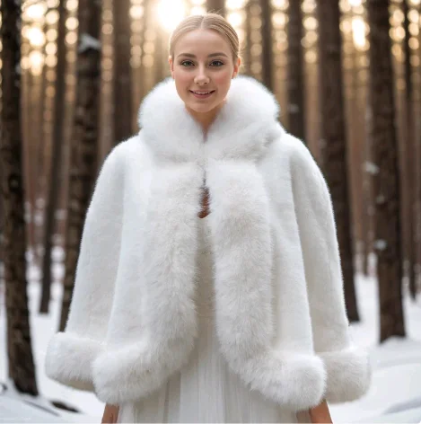 Светлая накидка из искусственного меха цвета слоновой кости свадебная шаль с