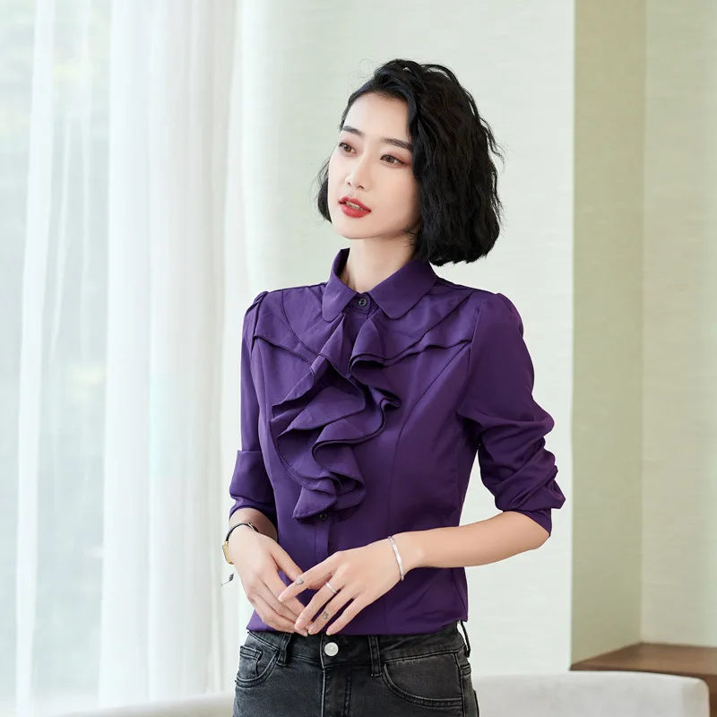 

Женская шифоновая рубашка на пуговицах, с длинным рукавом