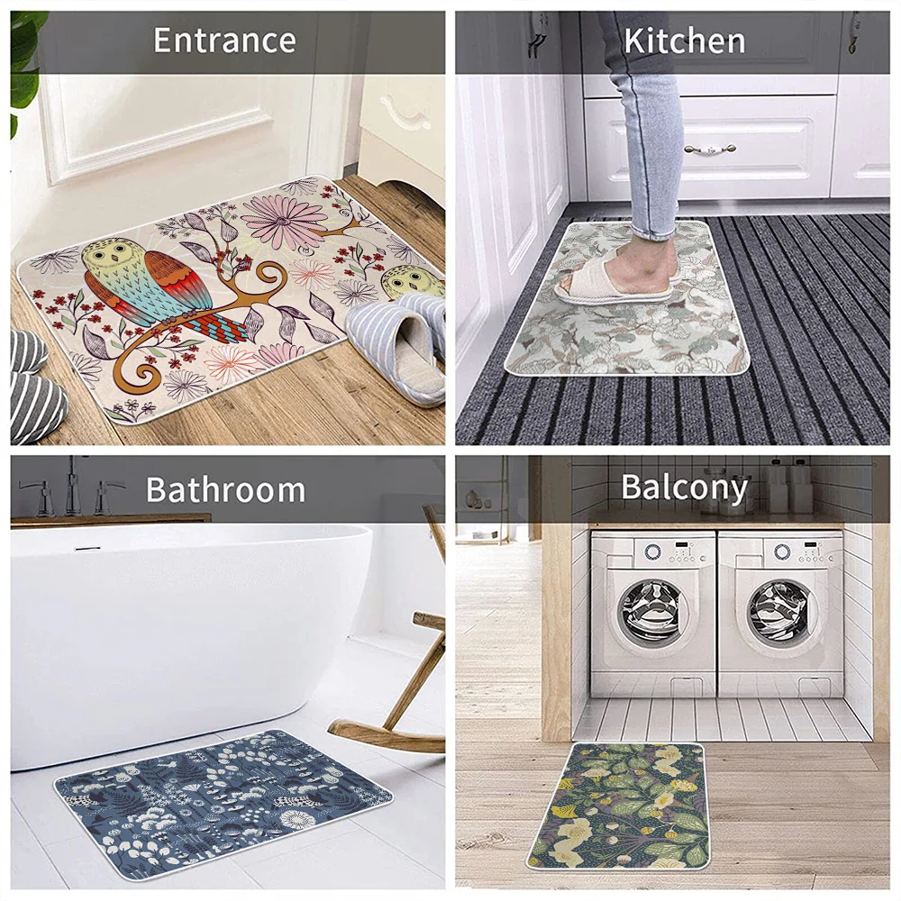 

Bird Flower Camper Carpet Bathroom Entrance Doormat Bath Indoor Floor Rugs Absorbent Mat Anti-slip Kitchen Rug