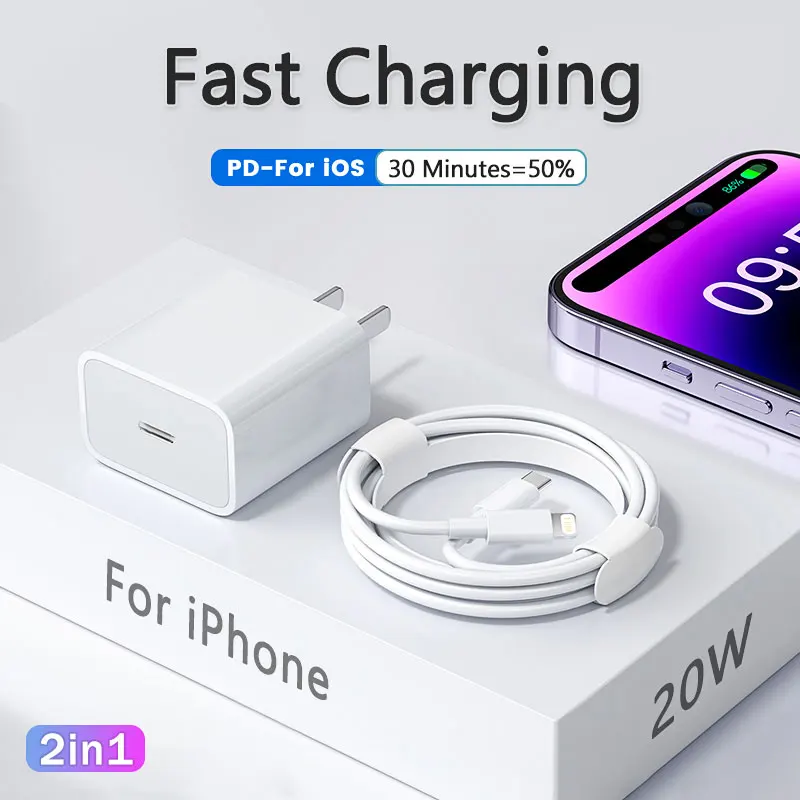 

Оригинальное зарядное устройство PD 20 Вт USB C для iPhone 13 12 Mini 11 14 Pro Max, быстрое зарядное устройство для Apple XS XR X iPad, кабель USB C