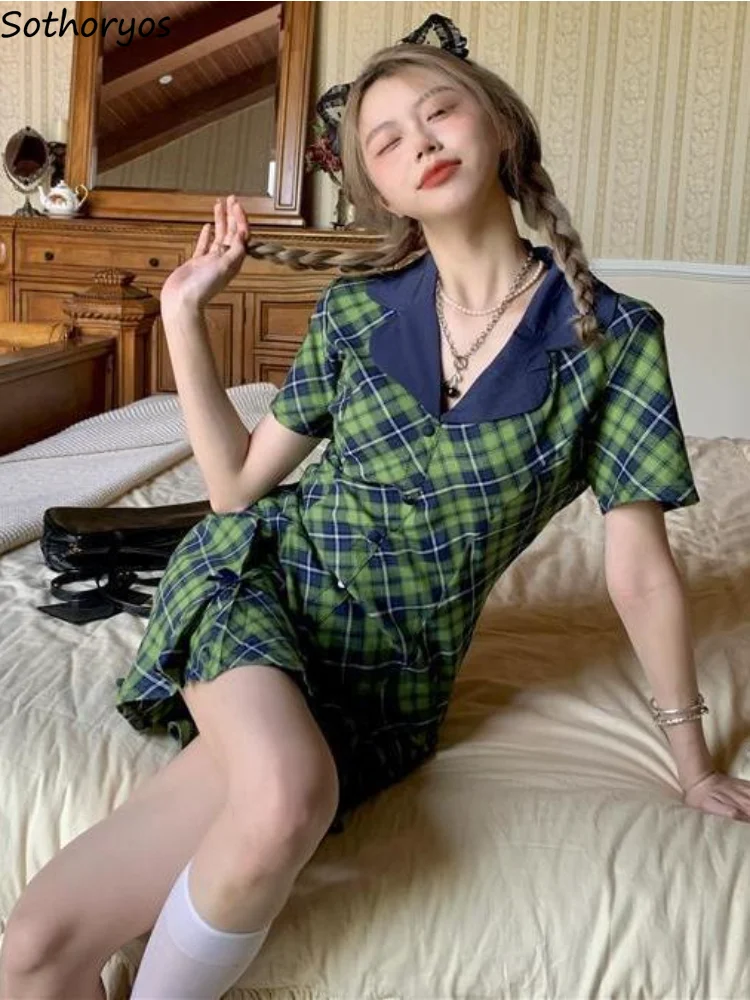 

Dress Women Plaid Daily Cute Designer Students Mini Trendy Comfortable Vestidos Slim Casual Ulzzang Retro Summer Girlish Sweet