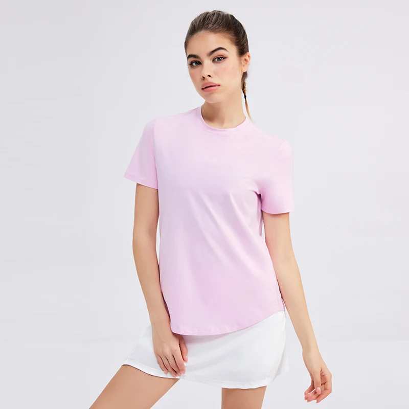 

2023 New Cotton Breathable Short Sleeve Loose Exercise Running Tops Gym Workout Top Sport T-shirts Women Yoga Fitness Shirt