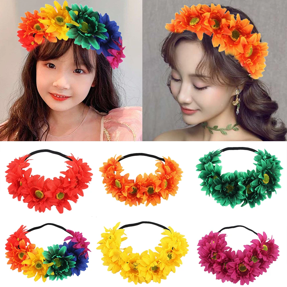 

Sunflower Headbands Elastic Hair Band Festival Hair Garland Wedding Headpieces Bohemia Style Floral Headband DIY Accessories