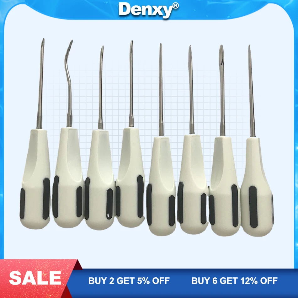 8pcs/Set  Dental Cleaning Oral Minimally Invasive Tools Kit  Root Elevators Tooth Extraction Apical Clareador Curved Instrument