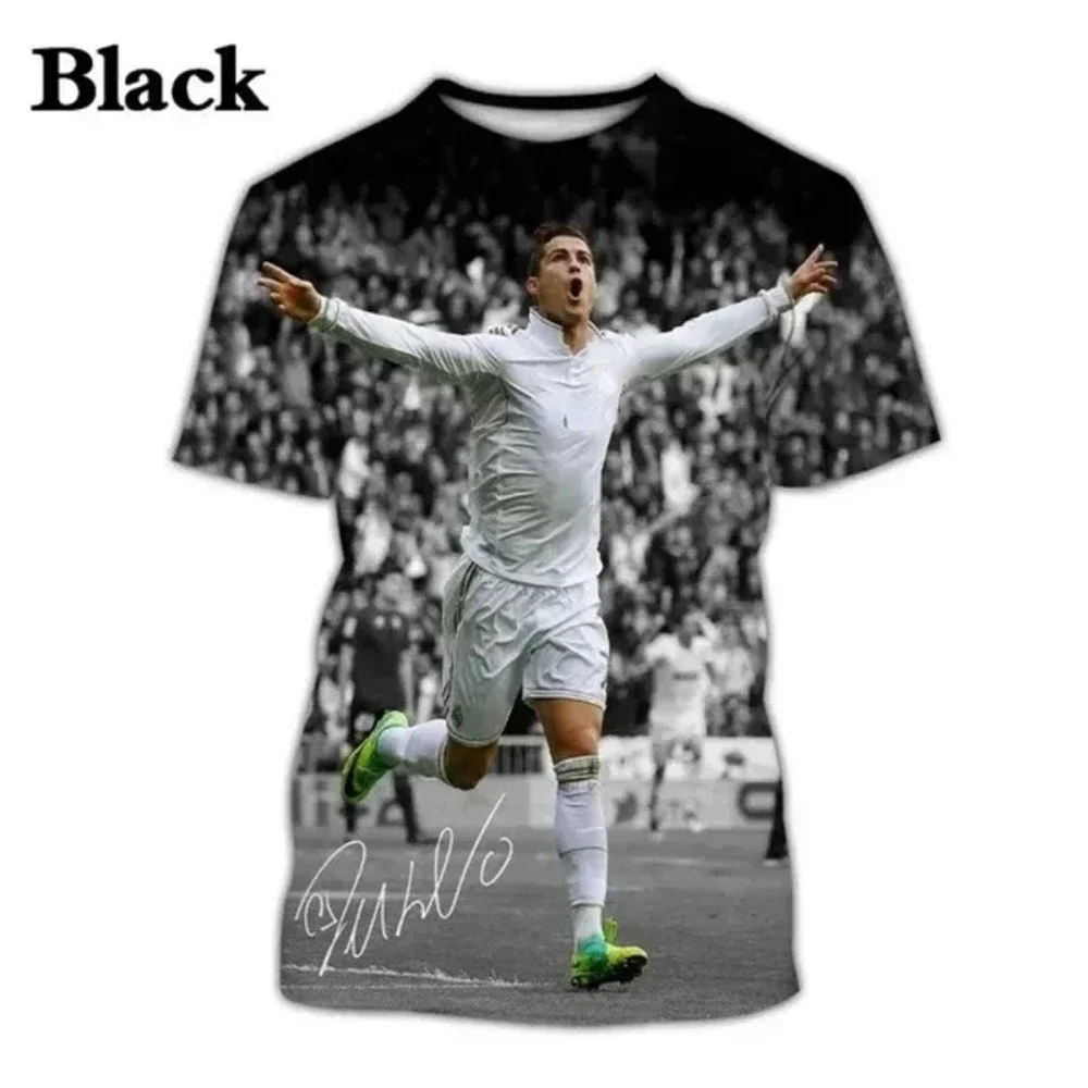 2024 Summer New Fashionable Football Star Cristiano Ronaldo 3D Printed T-shirt Men's Super Large Round Neck Short Sl