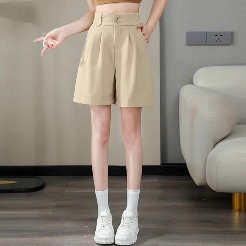 Шорты женские с завышенной талией элегантные свободные короткие штаны широкими