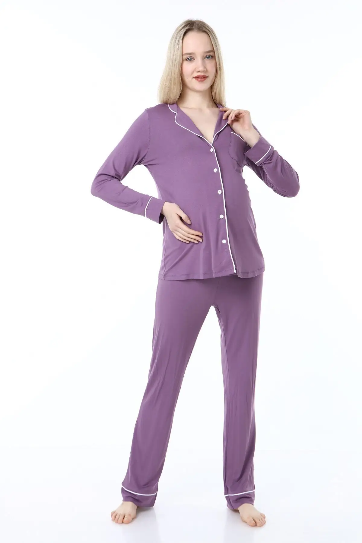 

Maternity Fashion women's Purple Buttoned Pipe Maternity Pajamas Set