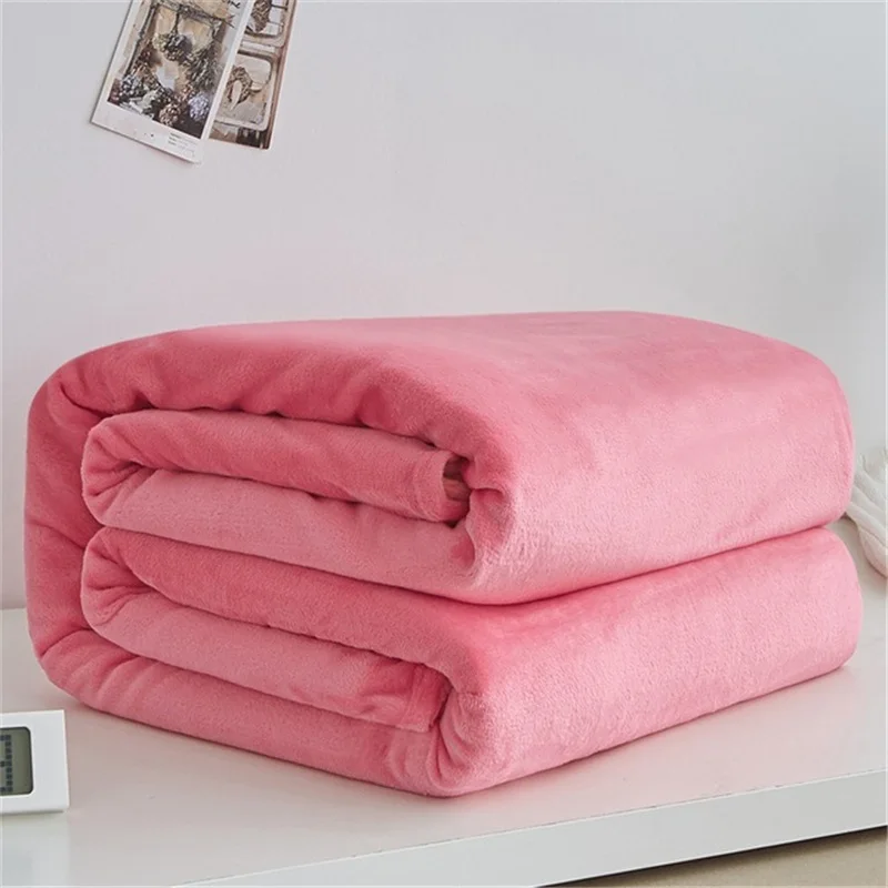 

Color Soft Warm Coral Fleece Flannel Throw Blankets for Beds Faux Fur Mink Solid Sofa Cover Bedspread Winter Plush Wool Blanket